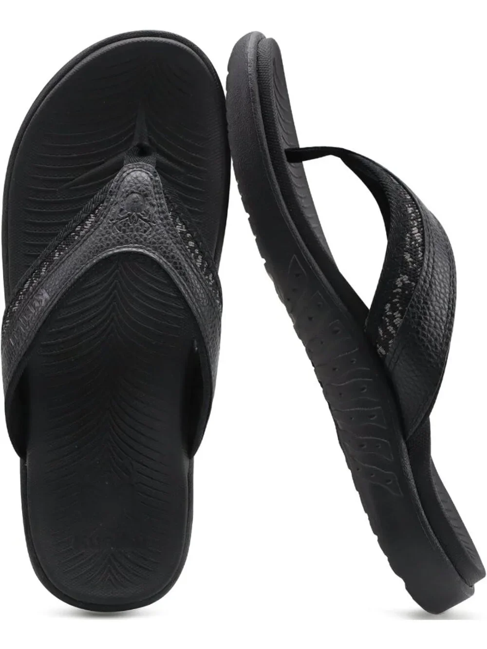 Men's All Black Sport Flip Flops Comfort Orthotic Thong Sandals Arch Support